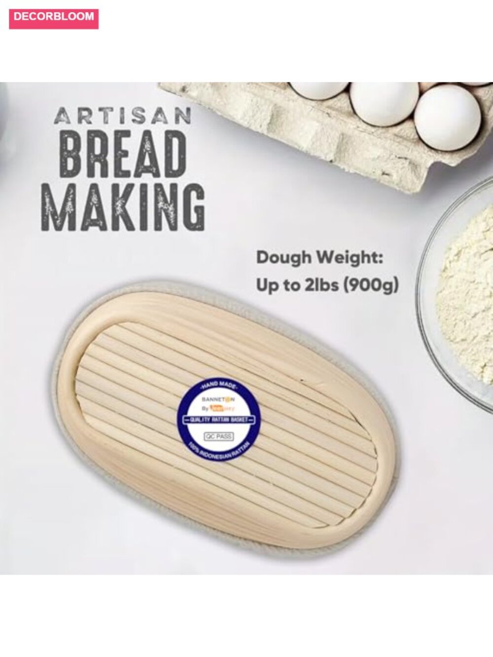 Handmade Rattan Banneton Bread Proofing Basket Set of 2 with Liners, Sourdough - Picture 3 of 6